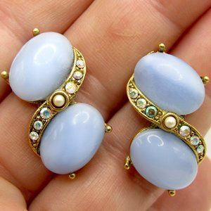 Vintage 1928 Earrings Moonglow Glass Rhinestones Baby Blue